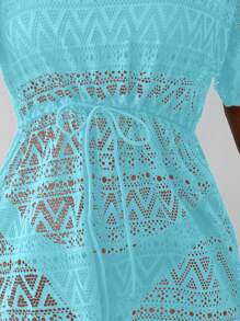 SHEIN Swim Vestido de cubre encaje transparente de unicolor con diseño hueco para la playa para mujer