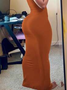 INAWLY Damen einfarbiges Kleid mit rundem Ausschnitt, kurzen Ärmeln und figurbetonter, eleganter Passform