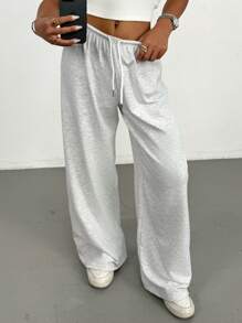 SHEIN PETITE Women's Summer Simple Front Tie Loose Sweatpants, Casual Daily Wear