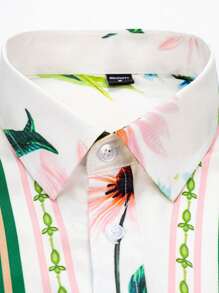 Manfinity RSRT Men's Multicolor Polyester Floral Print Short Sleeve Shirt With Collar And Button Details - Multicolor - View 4