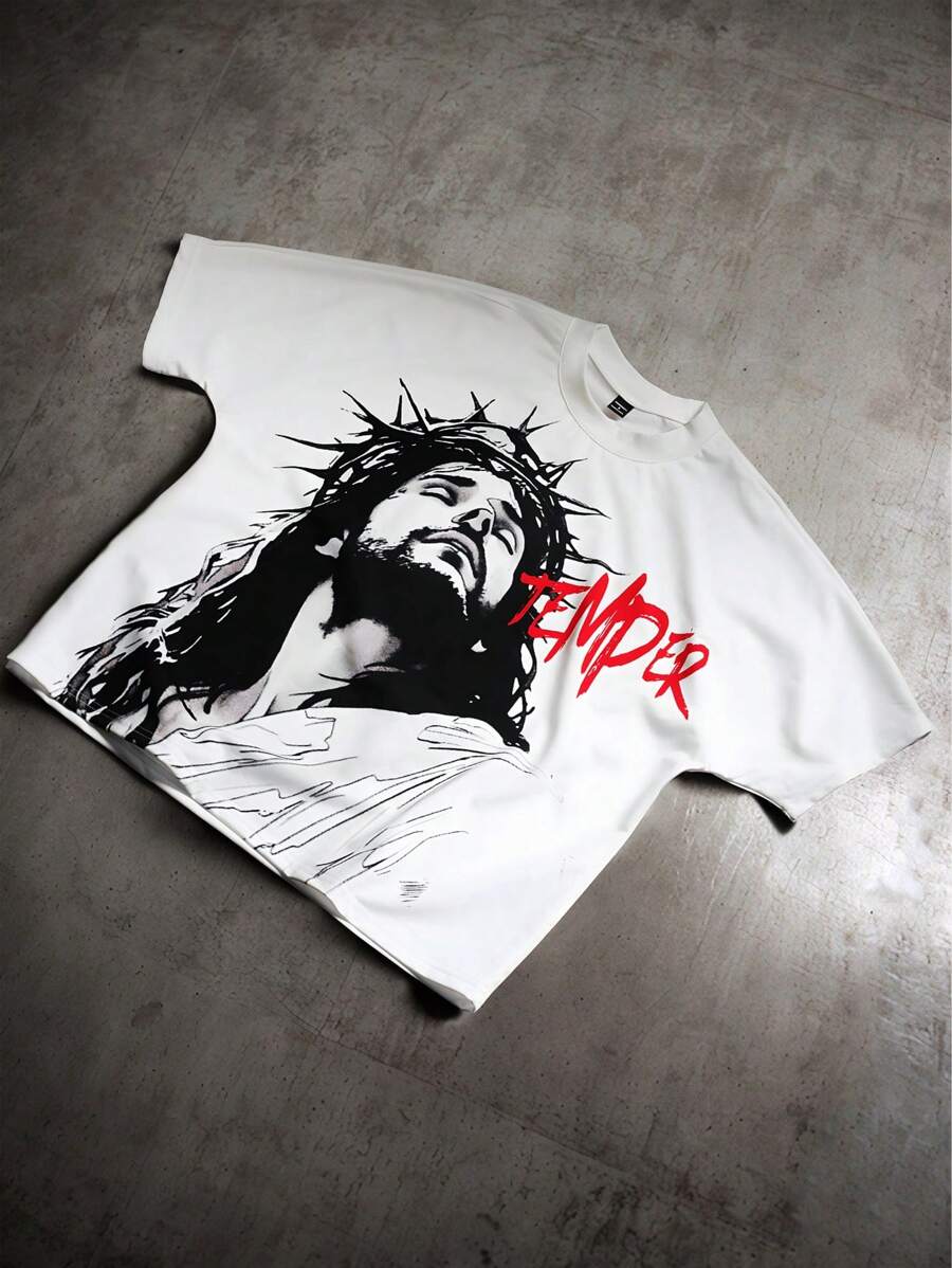 Manfinity Roghcode Men's Loose Personalized Print Short Sleeve T-Shirt, Fashion Suitable For Summer Y2k Clothes For Men Y2k Shirt Men Y2k Clothes Men Rock T Shirts Men Streetwear