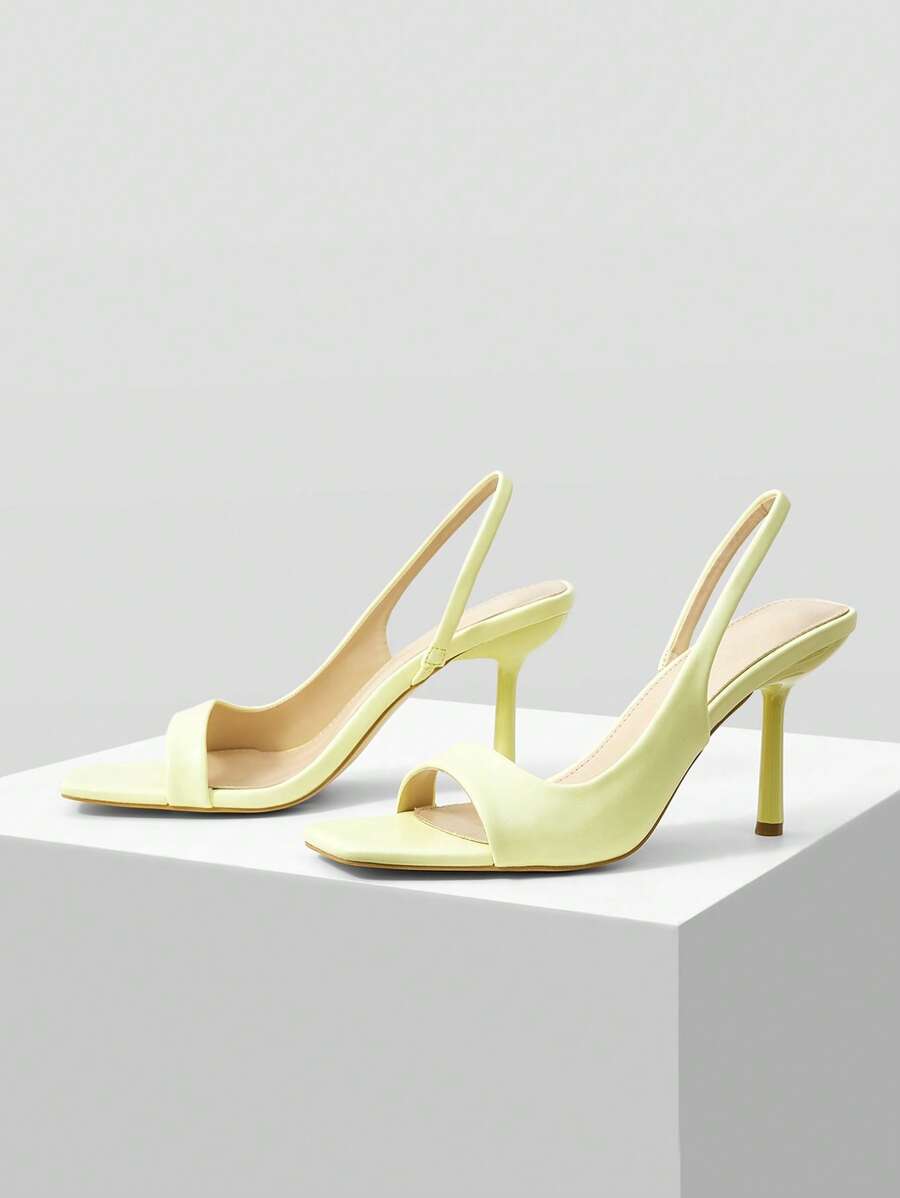 MOTF PREMIUM SQUARE TOE STILETTO HIGH HEEL SANDALS - Yellow - View 1
