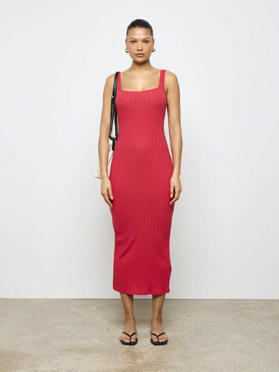 AiiRZ Ribbed Square Neck Midi Bodycon Dress Perfect For Party Evening Wedding  Guest Summer Sleeveless Form Fitting Elegant DressMISSGUIDED