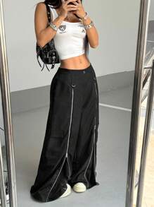 StreetHx 女士街头宽松休闲拉链工装阔腿裤