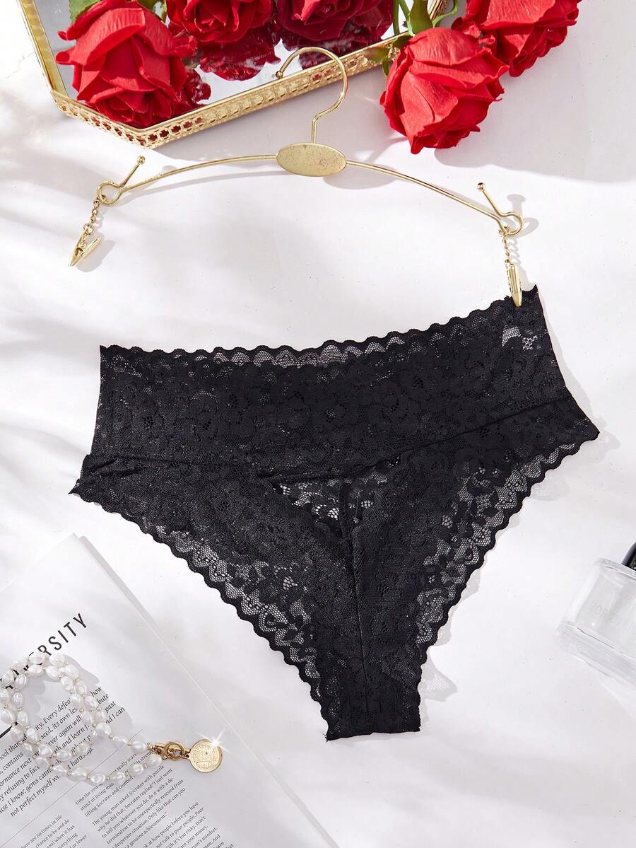 Seduluxe Ladies' Sexy Hollow-Out Lace Mid-Waist Brief Lingerie - Black - View 1
