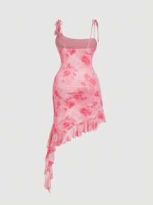 SHEIN MOD Abito oversize elegante con stampa floreale e volant asimmetrici sul fondo