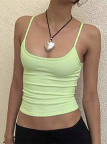 INAWLY 女士纯色短款褶皱修身吊带背心