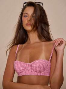 MUSERA Thin Strap Underwired Gingham Bralette Only Vacation Cute Elegant Sweet Escape Ibiza Sexy Festival Boho Going Out Top ,Elegant - Red and White - View 5