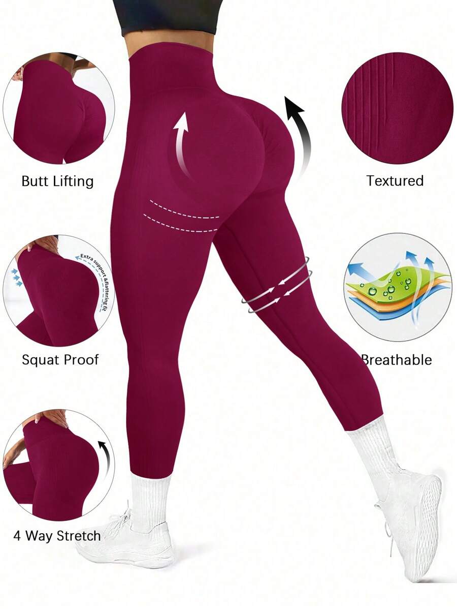 Easithlete Minimalist Solid Color High Waist Seamless Leggings - Hot Pink - View 1