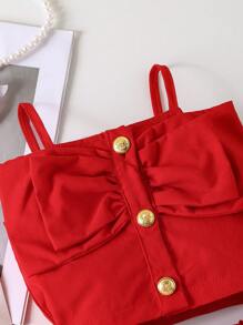 女婴夏季新款纯色短款吊带上衣 + 黑色圆点甜美蛋糕裙 - 紅色 - 查看 8