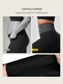 GLOWMODE 4.3 英寸 FeatherFit™-Sculpt Pavement Pusher 无前缝紧身胸衣支撑腹部收腹骑行短裤带侧袋防滑条中等冲击跑步慢跑训练健身房锻炼 - 黑色 - 查看 5