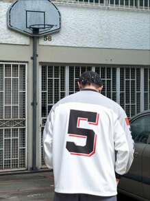 Men's Loose Fit Numeric Print Long Sleeve Pullover Sweatshirt - Apricot - View 6