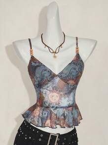 SHEIN ICON 复古佩斯利印花女式背心 - 藍色 - 查看 1