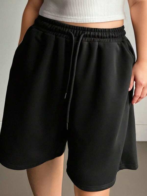 Dazy Plus Solid Color Drawstring Waist Loose Street Style Knee Length Shorts