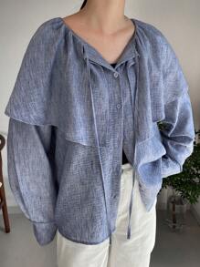 FRIFUL Blouse ample à col volant pour femmes, Top à manches longues pour le printemps et l'été