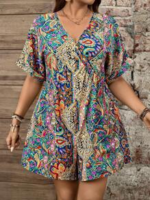 SHEIN LUNE Plus-Size Women Summer Paisley Print Holiday Jumpsuit For Women