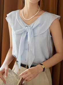 INAWLY Áo cánh không tay thường ngày cho nữ, thời trang tối giản cho hàng ngày - Màu xanh lam - Xem 4