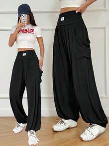 SHEIN EZwear Pantalones harem casuales y deportivos de cintura suelta para mujer