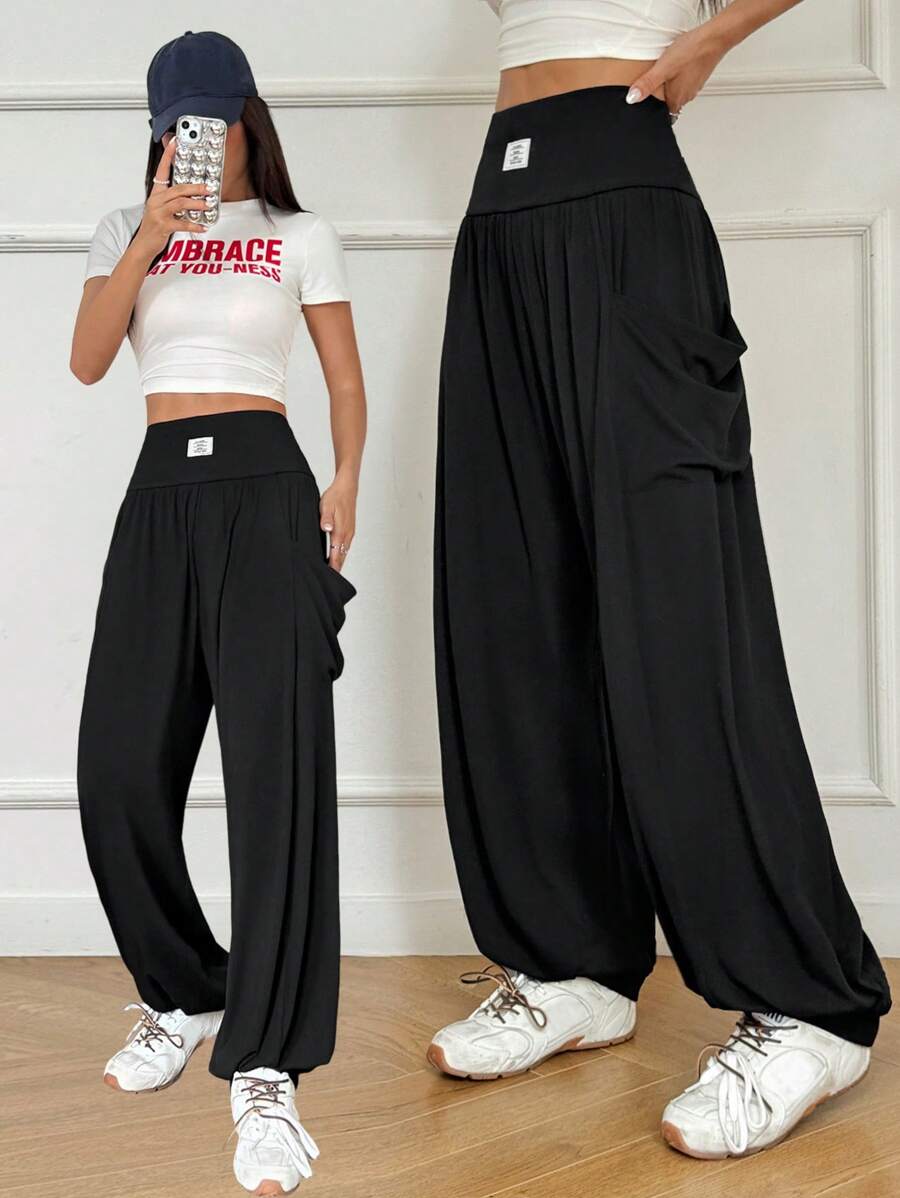 SHEIN EZwear Pantalones harem casuales y deportivos de cintura suelta para mujer