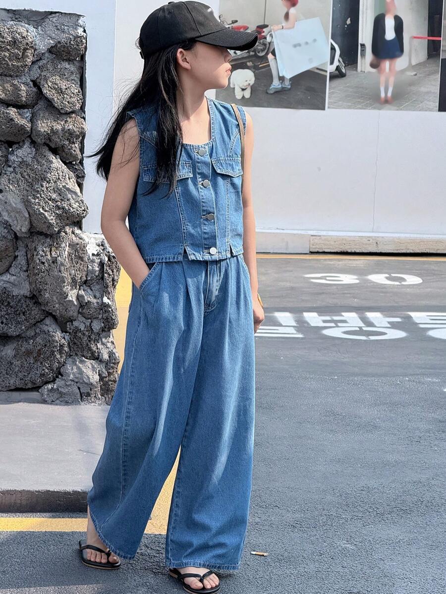 DAZY Tween Girl Tween Girl Denim Set,Girls Summer Outfits,Back To School Clothes Vacation - Light Wash - View 1