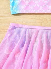 2pcs/Set Girls' Cute Fish Scale Print Swimsuit, Fish Scale Pattern Swimwear - Multicolor - View 5