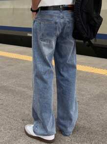 DAZY Men's Plain Washed Blue Denim Jeans, Spring - Blue - View 2