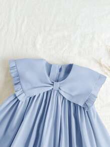 Loomiva Đầm suông không tay cổ bèo nhún màu trơn cho bé gái - Màu xanh lam - Xem 3