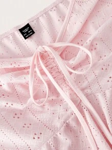 SHEIN CURVE+ Áo ba lỗ thêu ren Curve Plus Tops mùa hè, áo babydoll - Hồng - Xem 3