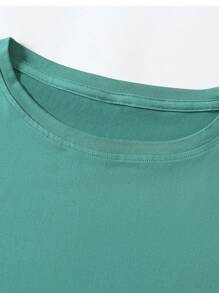 SHEIN CURVE+ Women's Smiling Face Print Creative Design Casual Round Neck Short Sleeve T-Shirt - Army Green - View 7