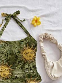 Soleia Plus Size Sun God Print Casual Tank Top & Top Set, Suitable For Summer Suitable For Going Out - Multicolor - View 3