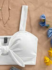 Soleia WYWH 女士度假结饰纯色短款吊带背心白色上衣 - 白色 - 查看 6