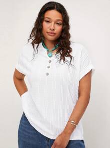 SHEIN LUNE Plus Size Women V-Neck Short Sleeve Casual Blouse Summer Outfits For Women Summer Tops Summer Outfits For Women Vacation Outfits Women Summer Outfits For Women Summer Clothes European Summer - White - View 2