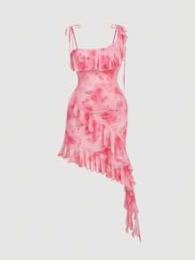 SHEIN MOD Abito oversize elegante con stampa floreale e volant asimmetrici sul fondo