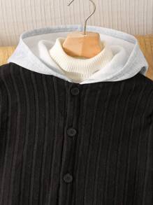 Giubbotto Casual con cappuccio per ragazzi Tween in tessuto di cashmere finto ad effetto melange argentato con toppe in lettere decorate di volpe finta