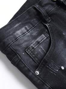 Manfinity LEGND Plus Size Men's Casual Distressed Denim Shorts, Summer Going Out Urban Hang Out Vacation Street, Emo Style - Black - View 3