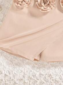 Apricot Floral Cropped Top With Matching Mini Skirt - Apricot - View 6