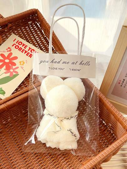 SHEIN 12 件套小熊浴巾礼品套装 6 条柔软珊瑚绒手巾 6 个礼品袋 婚礼回礼 生日纪念品 派对回礼 白色奢华天鹅绒毛绒毛巾 节日礼物 周年纪念 圣诞节 新娘送礼会 婴儿送礼会 乔迁礼物 家居装饰 浴室配件