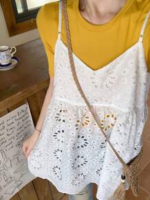 FRIFUL 女式白色 A 字镂空无袖吊带背心，波西米亚乡村风格，夏季娃娃装上衣