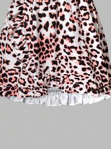 SHEIN Ensemble de 2 pièces pour jeunes filles : Top à manches longues col V unicolore et jupe imprimé léopard taille élastique - Multicolore - Voir 6