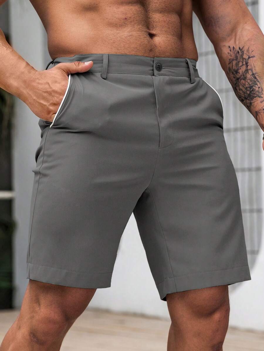 Manfinity Homme Men's Casual Solid Color Fashion Shorts, Suitable For Summer - Grey - View 1