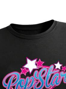 SHEIN Sparklyn Bộ quần túi hộp và áo phông in chữ thường ngày mùa hè cho bé gái tuổi mới lớn - Nhiều màu - Xem 6