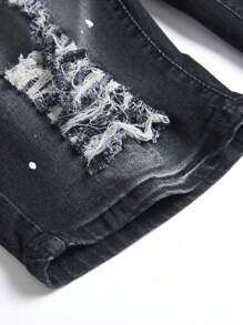 Manfinity LEGND Plus Size Men's Casual Distressed Denim Shorts, Summer Going Out Urban Hang Out Vacation Street, Emo Style - Black - View 6