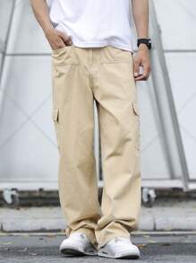 Manfinity Homme Men's Khaki Denim Avant-Garde Street Casual Long Jeans With Zipper Detail - Khaki - View 5