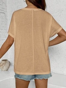 SHEIN Pregnant Women's Casual Plain Color Pocket V-Neck Short Sleeve T-Shirt, Summer