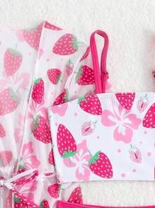 3-Piece Baby Girls' Strawberry Print Beach Swimsuit Set - Pink - View 5