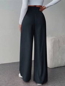 SHEIN Tall CURVE 大码女式简约休闲高腰纹理阔腿裤，适合通勤