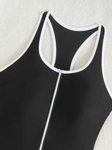 Swim SPRTY Women's Black & White Color Block Professional One-Piece Racerback Swimsuit, Sports & Beach - Black - View 8