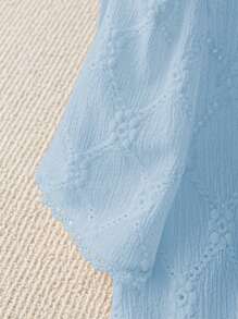 Chiquease Women's Simple Solid Color Textured Puff Sleeve Blouse For Commute - Blue - View 4