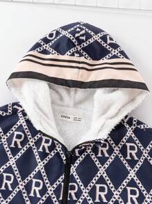 SHEIN Tween Boys Casual Printed Hoodie Jacket With Thermal Lined, Thick Padded Coat For Commuting, School, Daily Leisure, Travel, Sports, Suitable For Autumn/Winter - Multicolor - View 1