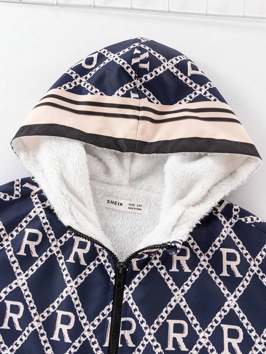 SHEIN Tween Boys Casual Printed Hoodie Jacket With Thermal Lined, Thick Padded Coat For Commuting, School, Daily Leisure, Travel, Sports, Suitable For Autumn/Winter - Multicolor - View 1